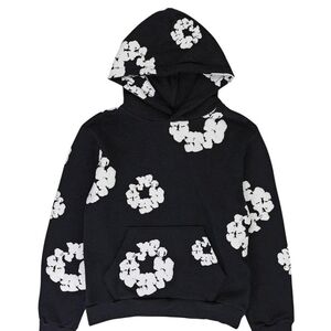 Denim Tears Black Hoodie with White Floral Design NEW Size Adult Large